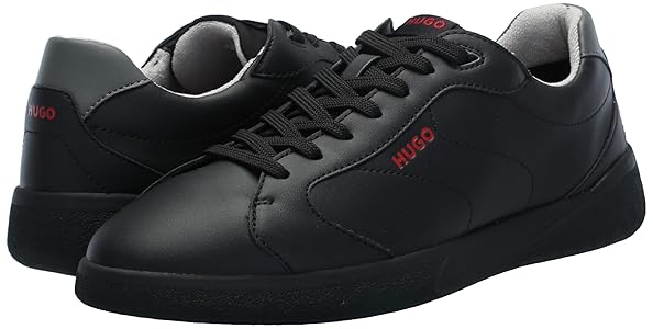 Amazon.com | HUGO Fly Leather Cupsole Sneaker, Black Currant